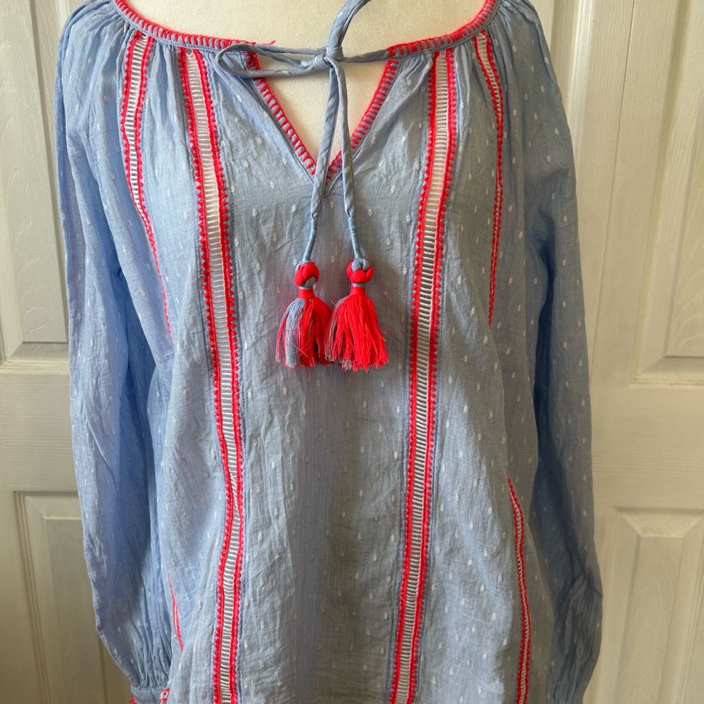 Lilly Pulitzer Light Blue Blouse with Red Accents